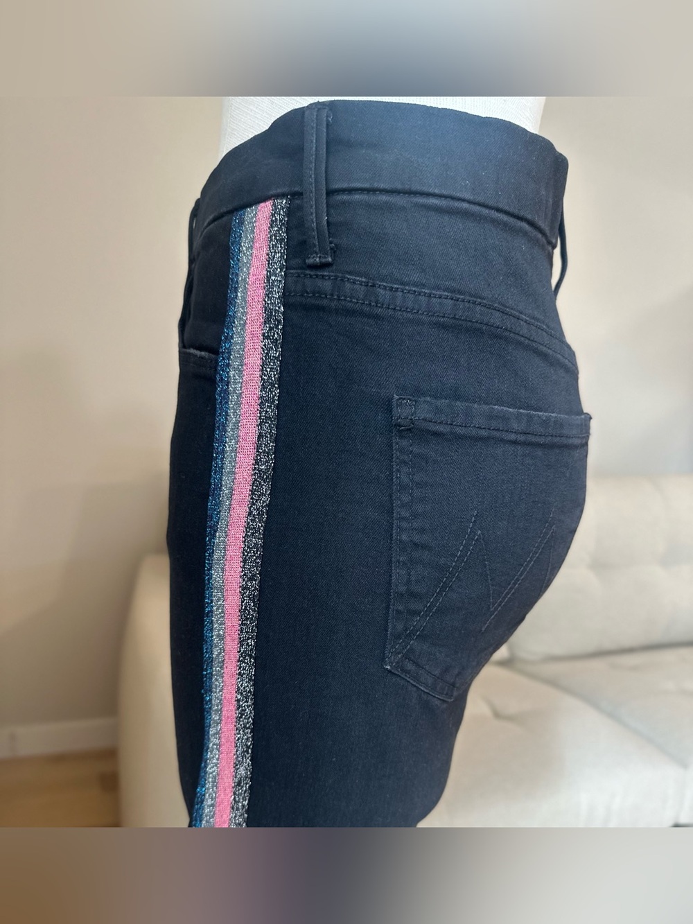 MOTHER Looker Ankle Fray Jeans in Guilty Glitter Racer High Waisted Size 28